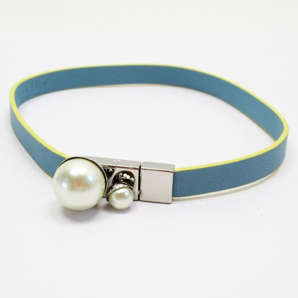 Christian Dior Choker (S) Blue x Yellow Silver Leather Metal